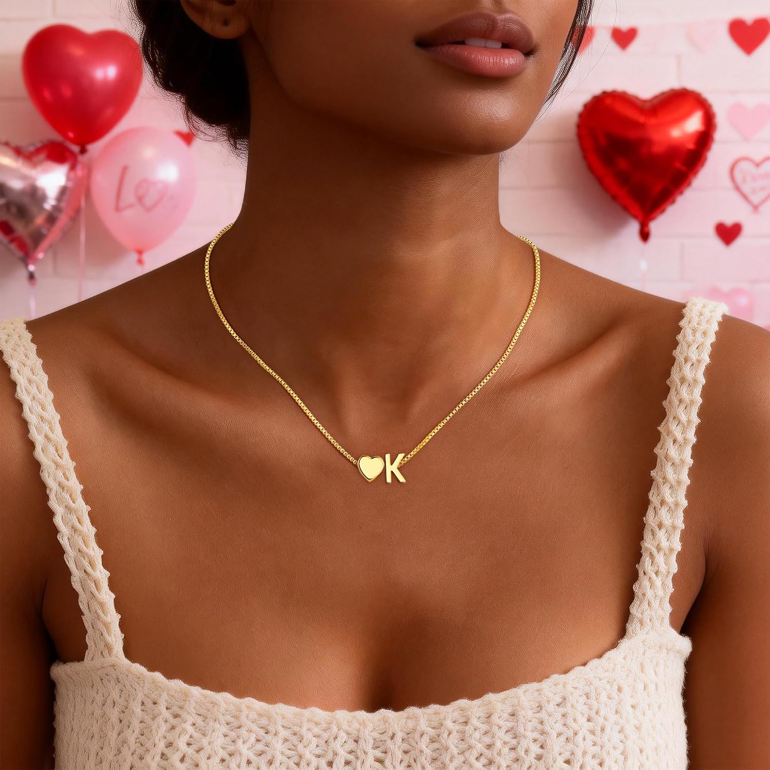 Thumbnail 3 de Eaciy Heart Initial Necklace 16" 💖