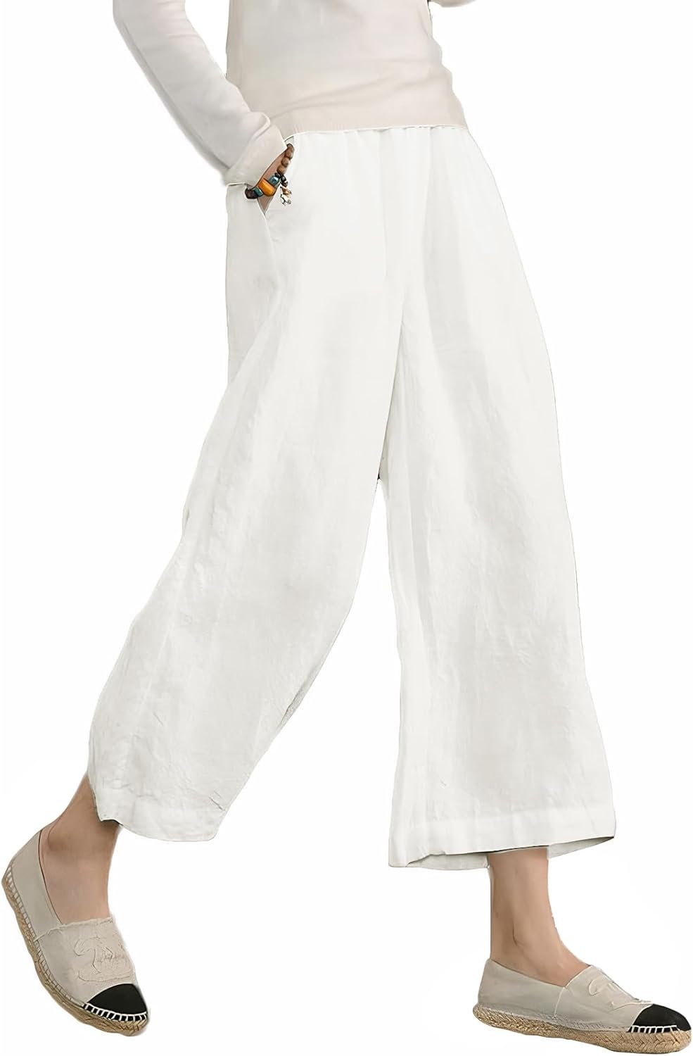 Thumbnail 6 de Womens Cotton Cropped Pants: Loose Fit Wide Leg Capri