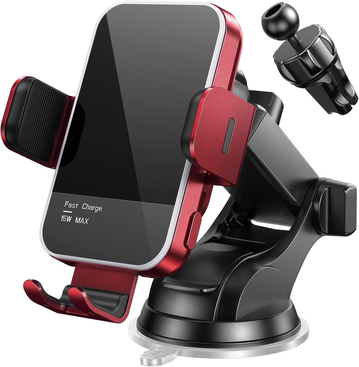 Detalle de MOSURR 15W Wireless Charging Car Phone Holder with RGB Backlit Auto-Clamp (Red)