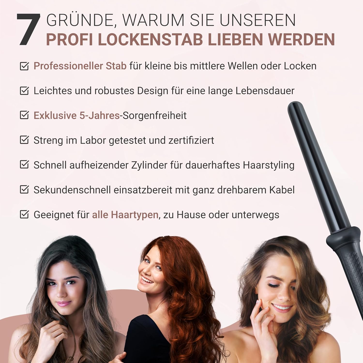 Detalle 2 de Golden Curl Lockenstab Hair Curler für Beach Waves – 18–25 mm, bis 200 °C, Titan-Ionen, 360°-Kabel
