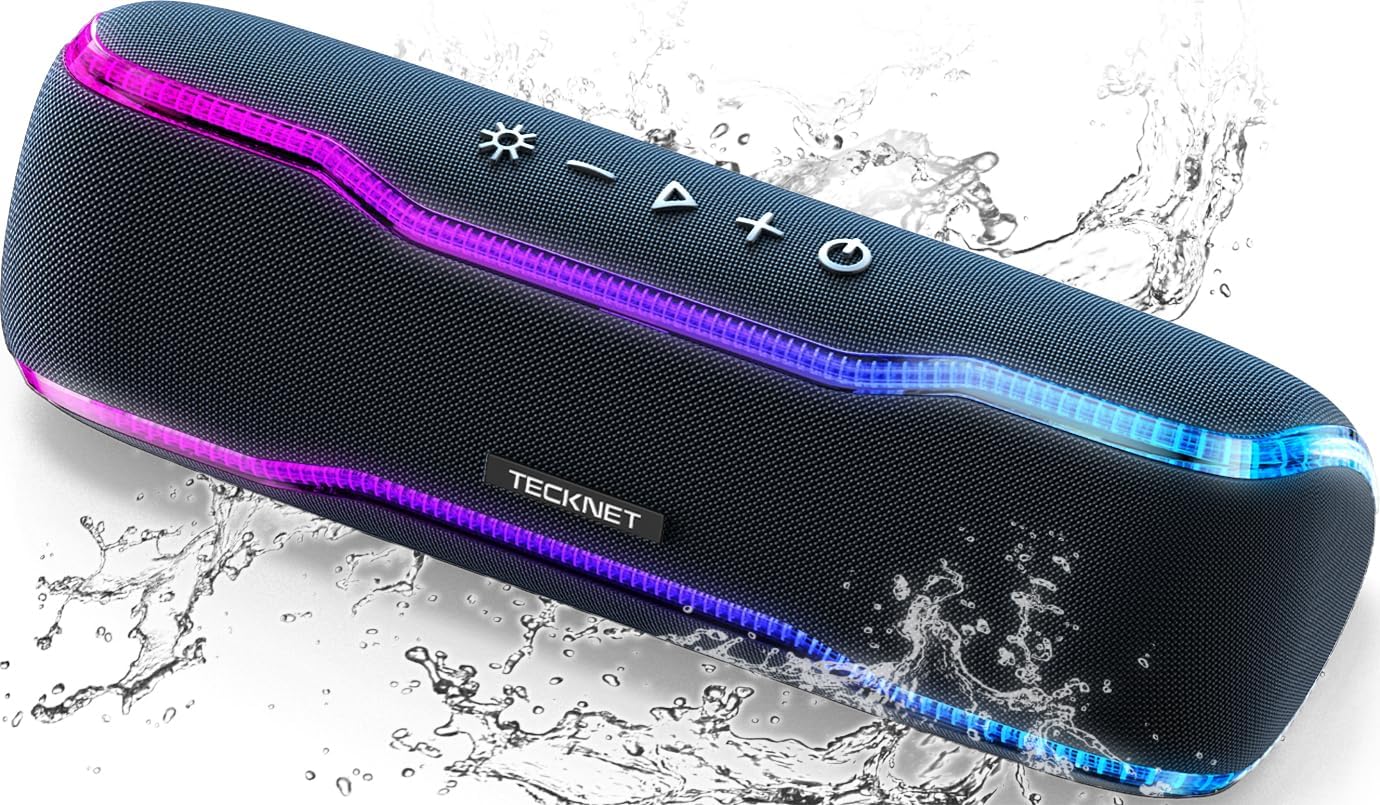TECKNET TK-BS002 Bluetooth 5.4 portable speaker with 30W stereo sound, RGB lights and IPX7