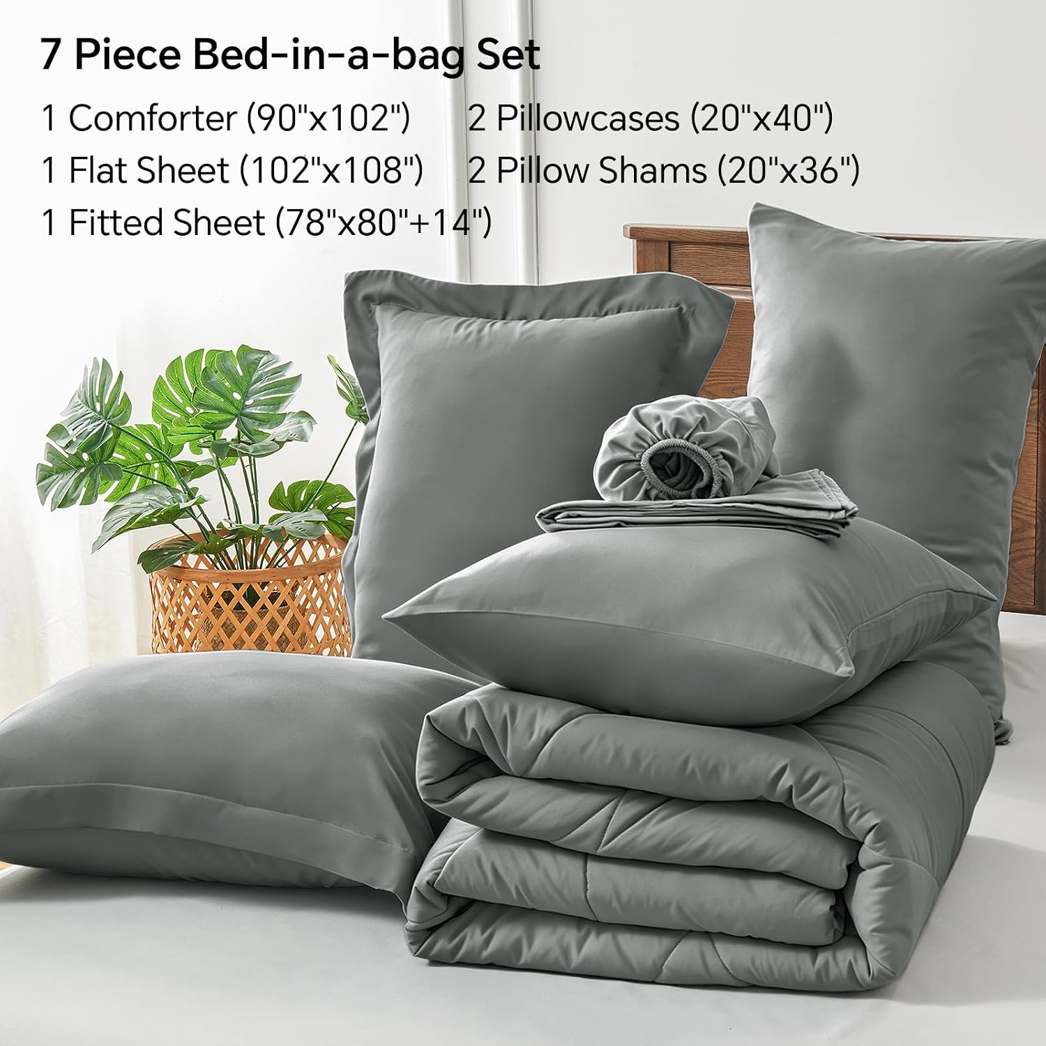 Detalle de BEDELITE King Comforter Set, 7-Piece Dark Gray Bed in a Bag