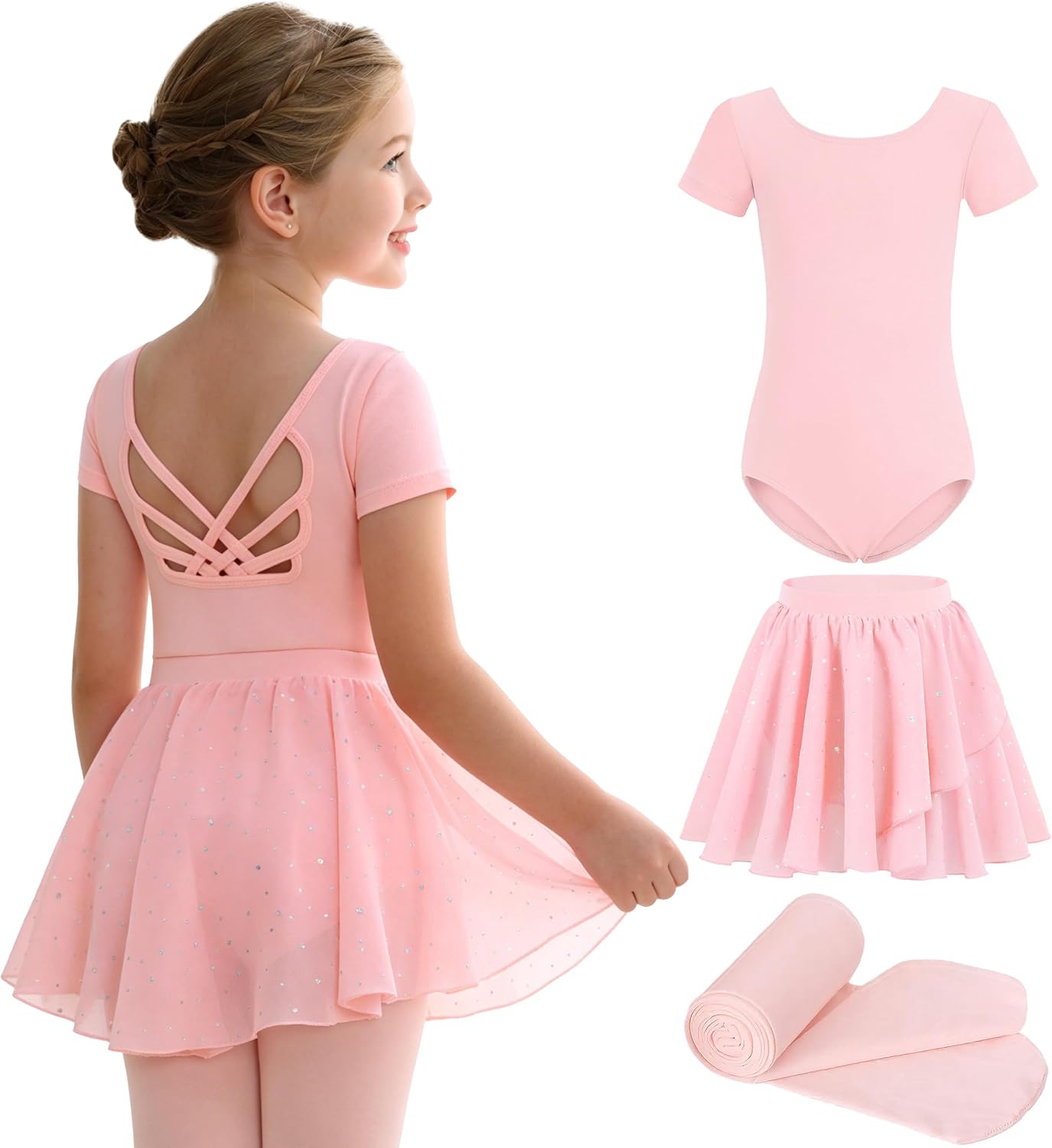 Detalle de MdnMd Girls' Ballet Leotard Set, Cotton-Spandex