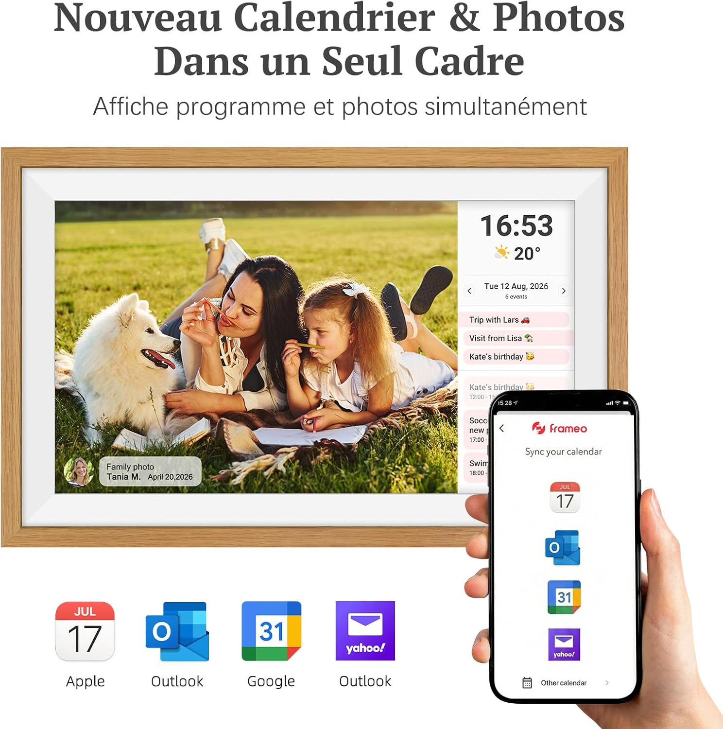 Detalle 2 de Apveelveer Frameo Cadre photo numérique WiFi 15,6 pouces 94% sRGB, 32 Go, tactile IPS (chêne)