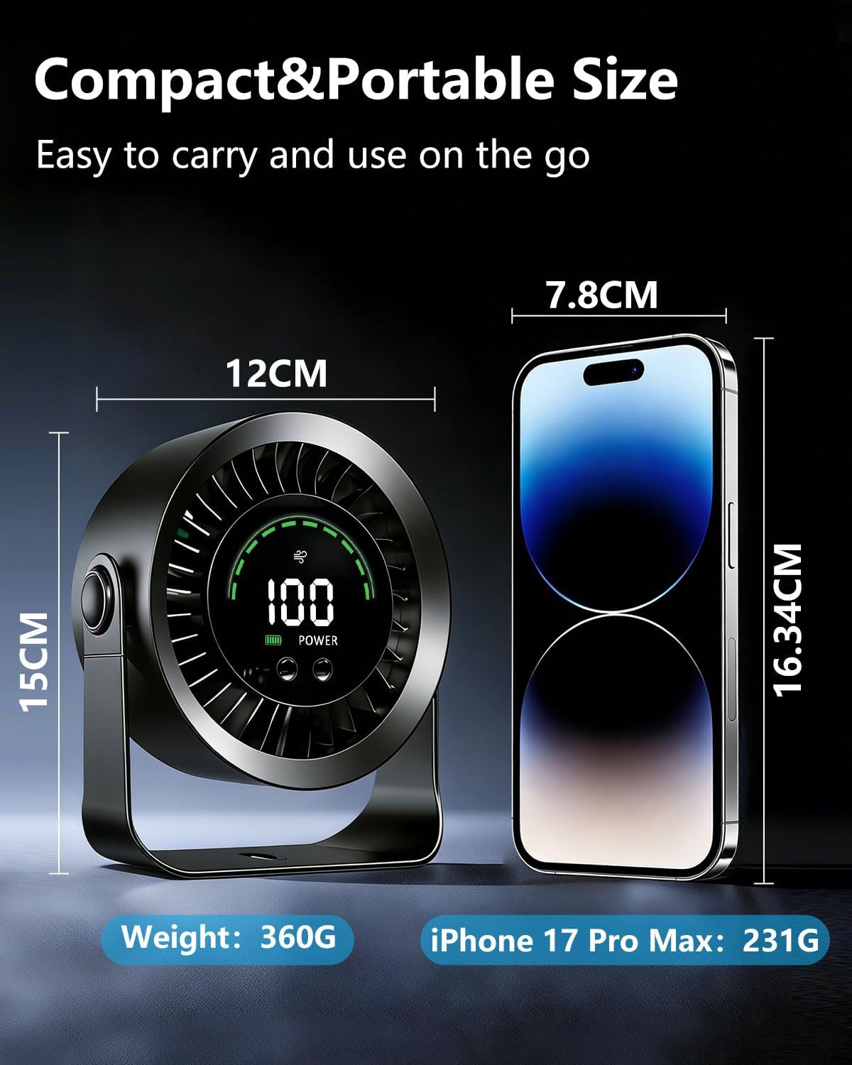 Thumbnail 6 de DDKJ Portable Desk Fan: 100-Stage Quiet Cooling with USB-C, 360° Adjustment and Wall Mount