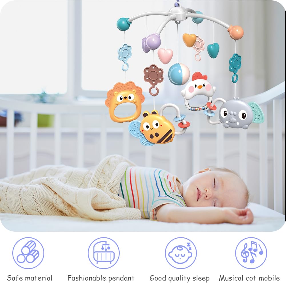 Thumbnail 5 de Aolso Babybett-Spielzeug: Mobile fürs Babybett mit Musik, Lichtern, Projektion und Fernbedienung (Kaninchenprojektion-Blau)