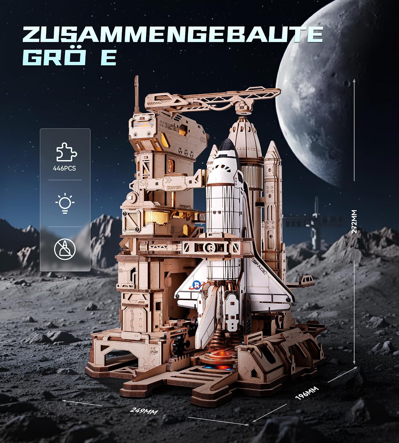 Detalle de ROKR 3D Holzpuzzle Space Shuttle LKA02 – Interaktives Raumfahrt-Modell aus Holz