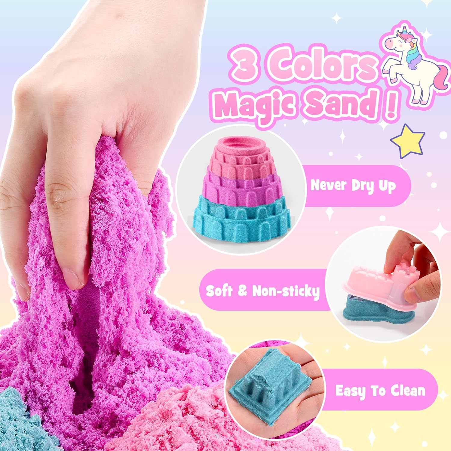 Detalle 2 de Geebiiny Magic Play Sand Set 900g Einhorn