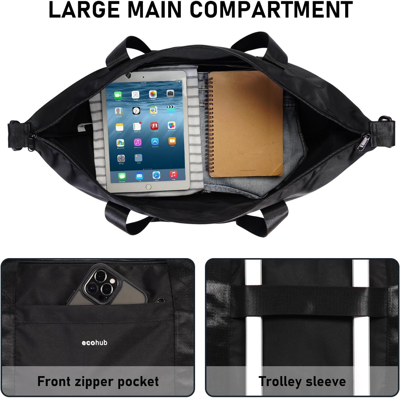 Thumbnail 2 de ECOHUB Easyjet 30L Cabin Bag (45x36x20cm) with Removable Wet Pocket & Underseat Travel Holdall - Black