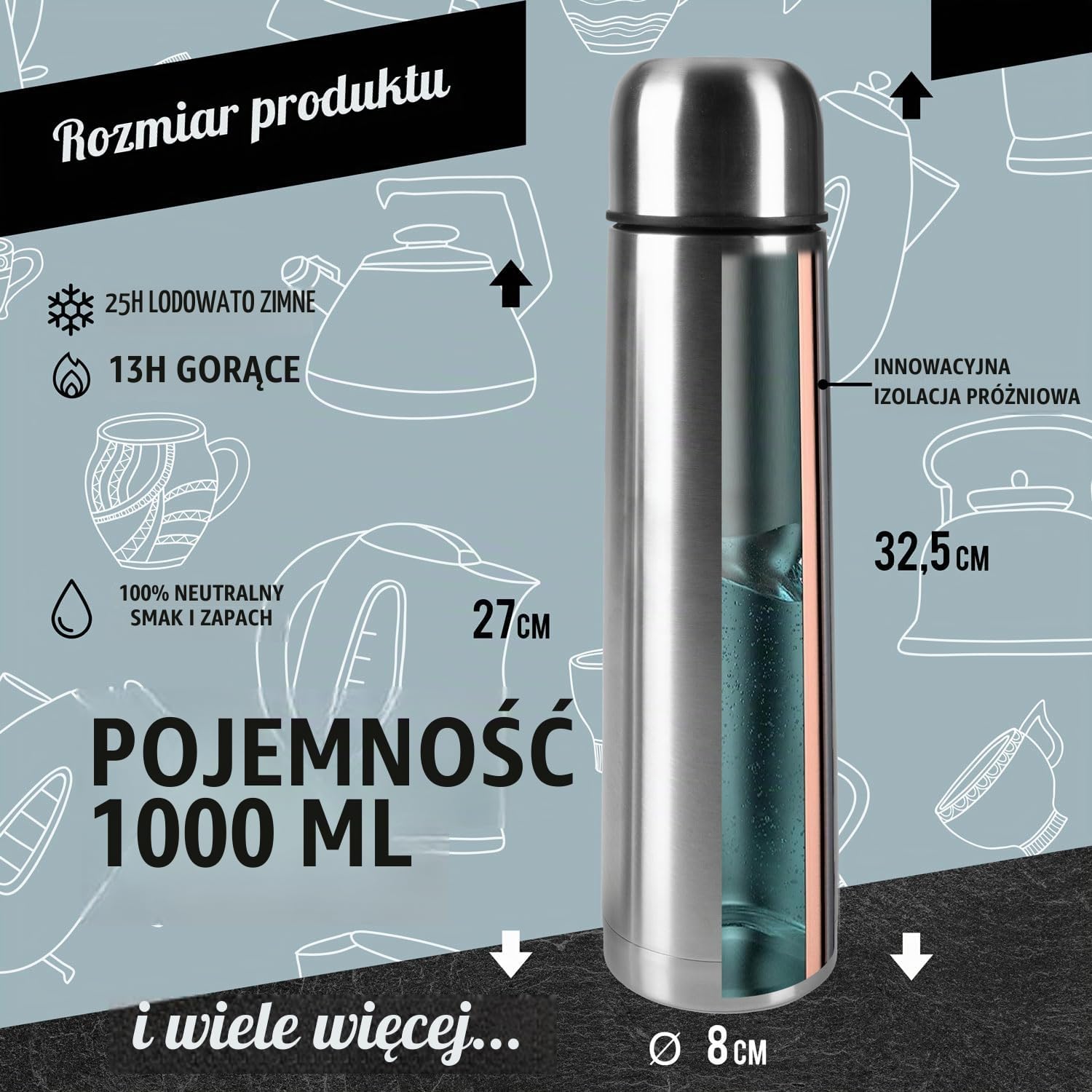 Detalle 2 de GOODS+GADGETS Kolba próżniowa – termos 1000 ml ze stali nierdzewnej z kubkiem