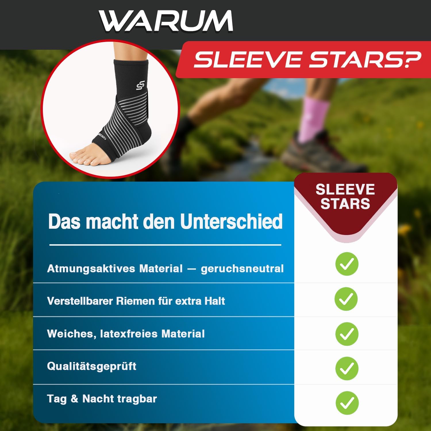 Detalle 2 de Sleeve Stars Sprunggelenkbandage – Knöchelschutz mit verstellbarem Stützriemen von SS SLEEVE STARS