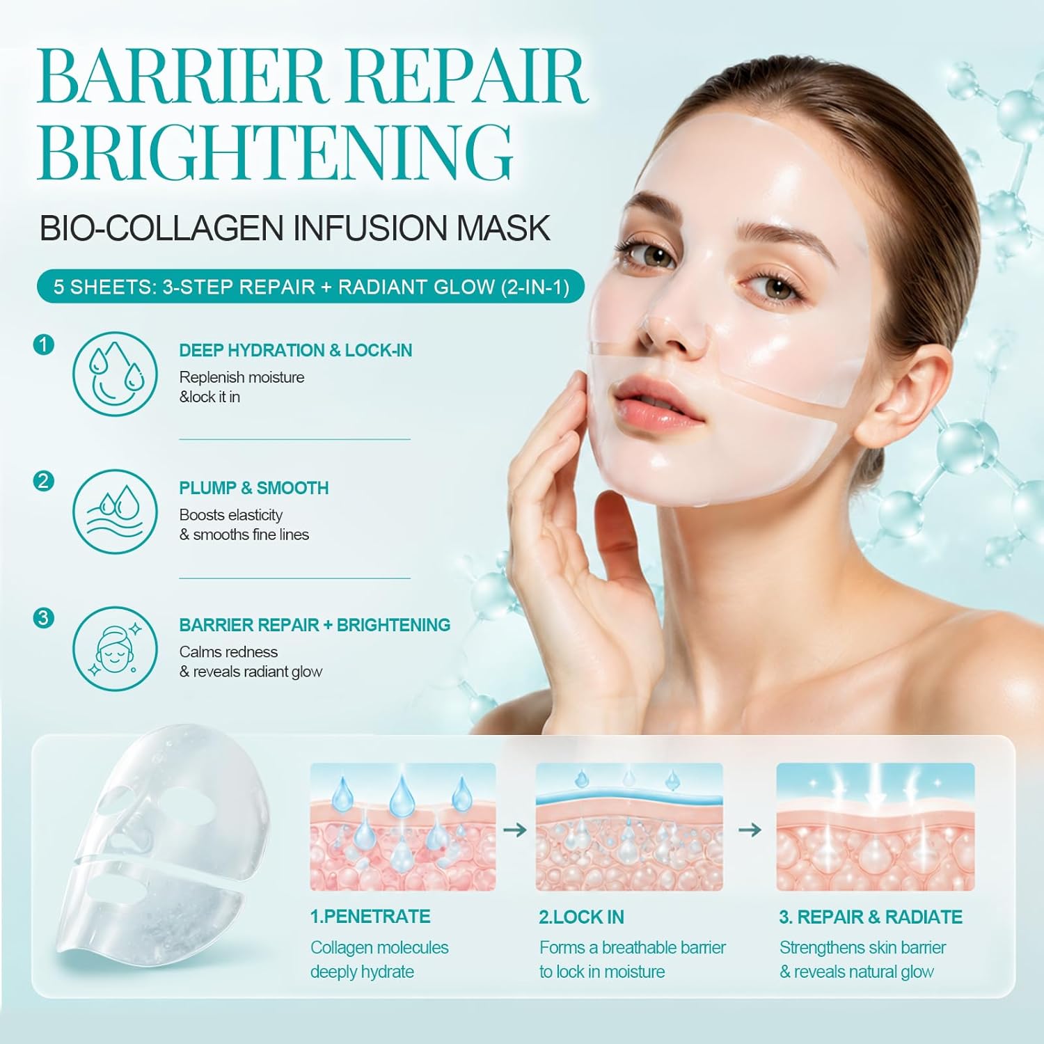 Detalle de VIVIROFEX 5 pezzi maschera viso al collagene in idrogel Bio Collagen Face Mask