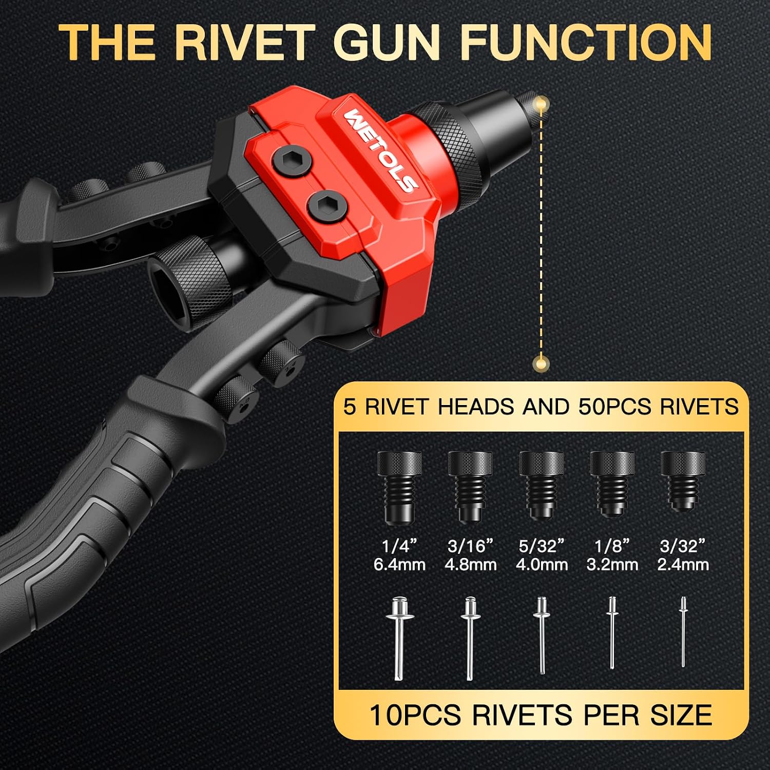 Detalle 1 de WETOLS WE-890 3-in-1 Rivet Gun, Rivet Nut Tool and Reamer Kit