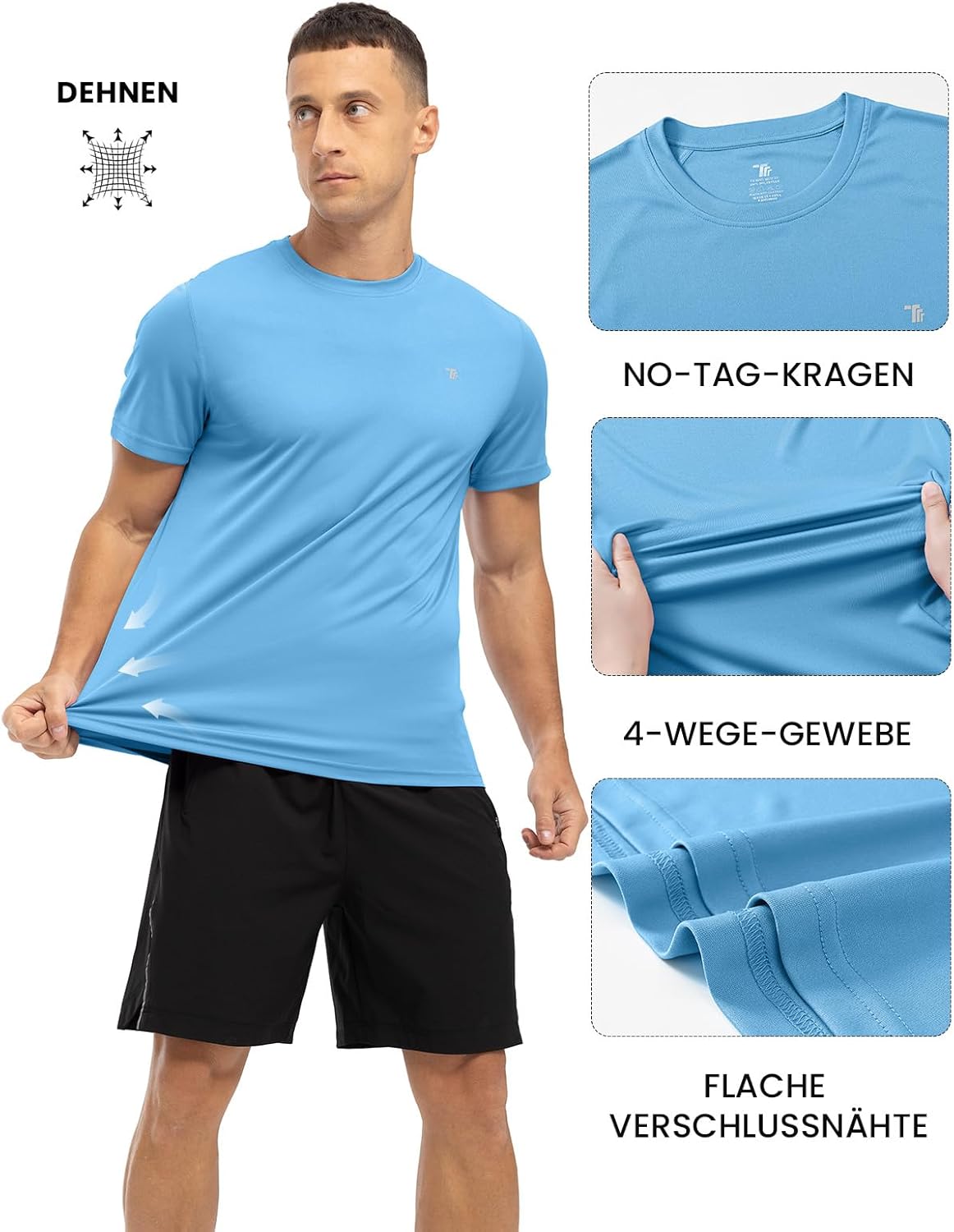 Detalle de Rdruko Sport-T-Shirts Herren: Funktionsshirt mit UV-Schutz und atmungsaktivem Komfort
