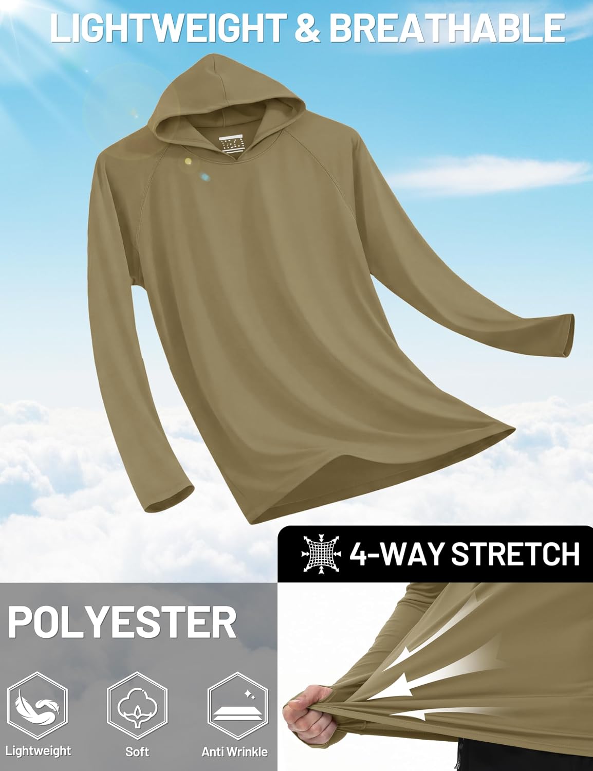 Detalle de TACVASEN UPF 50+ sun protection hoodie