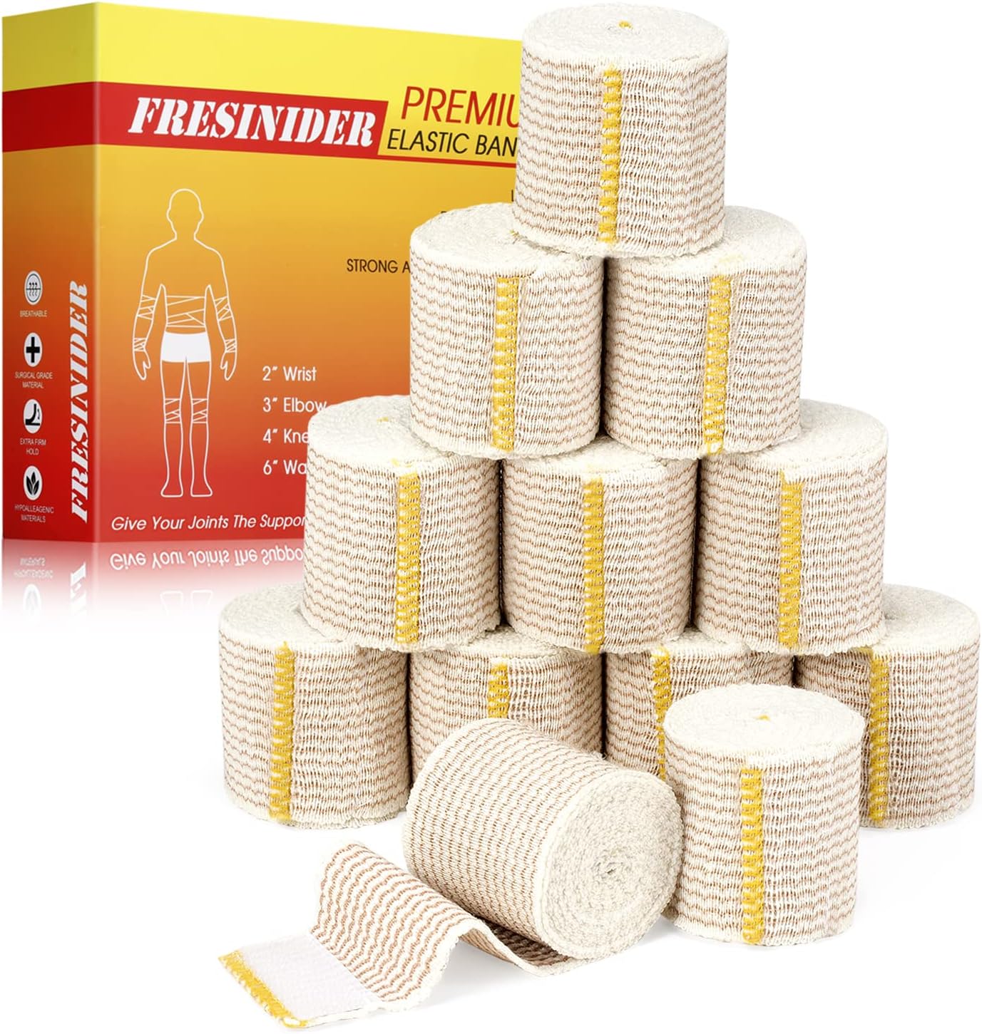 Detalle de FRESINIDER 2-Inch Elastic Bandage Wrap, 12-Pack with Hook-and-Loop Closures