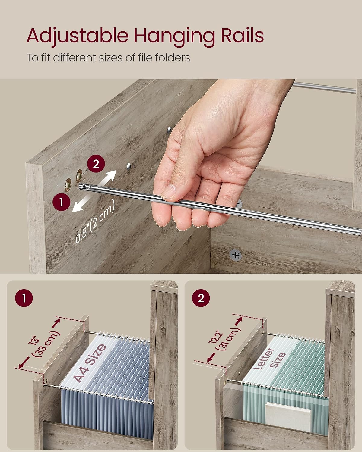 Detalle de VASAGLE Rolling File Cabinet, 2-Drawer