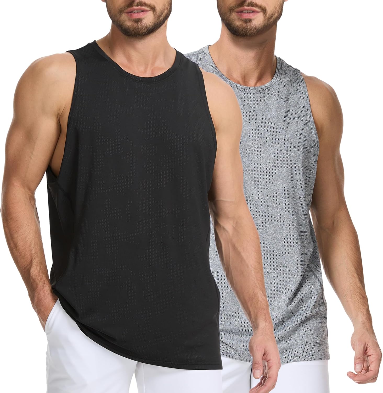 Detalle de AMZSPORT set da 2 canottiere uomo senza maniche in mesh jacquard per palestra e workout