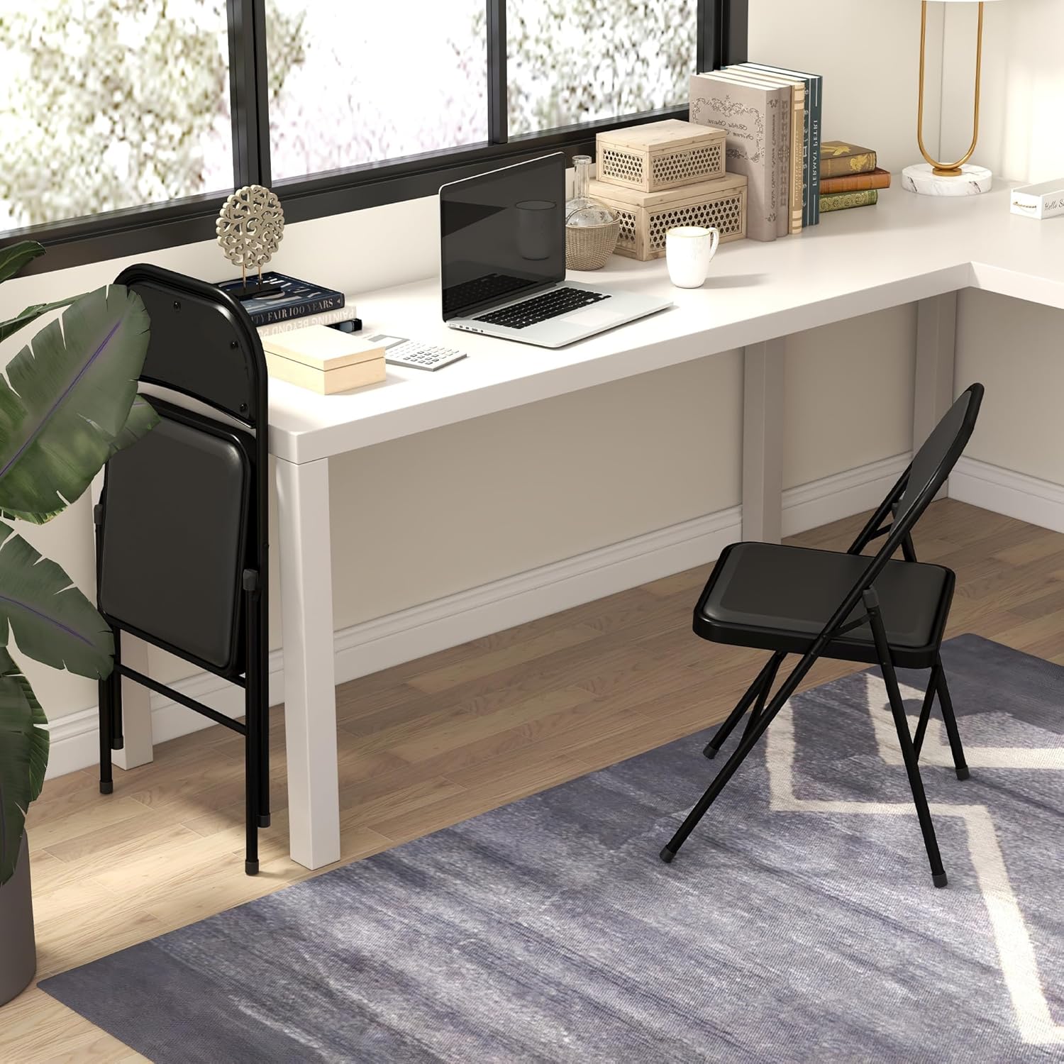 Thumbnail 6 de HOMCOM Lot de 2 chaises pliantes d’intérieur pour salle à manger (45 x 46 x 78 cm) – Cadre acier, coussin synthétique, noir