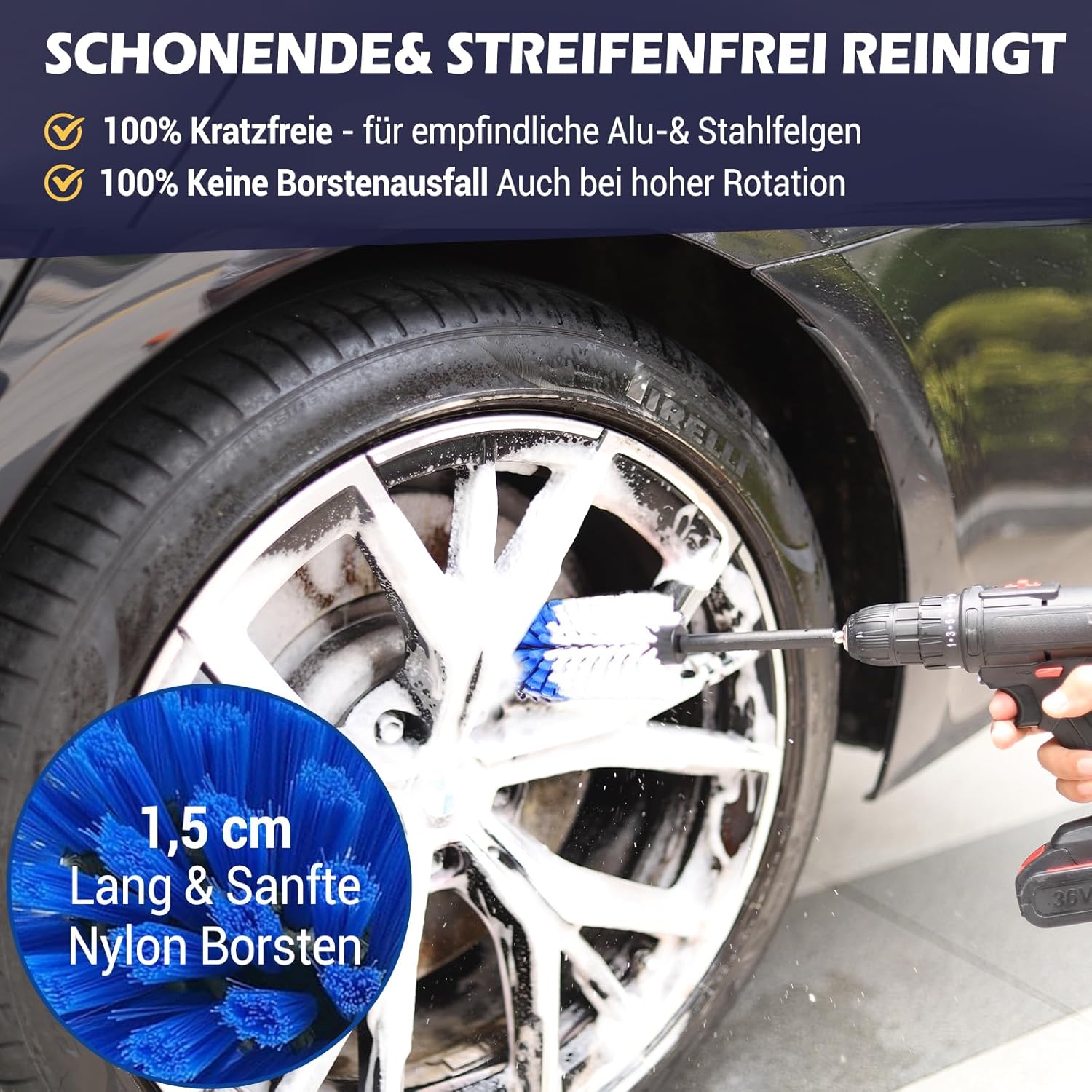 Thumbnail 3 de Kasauber Felgenbürste für Akkuschrauber – Wheel Brush für Felgenreinigung an Auto, Motorrad & Fahrrad