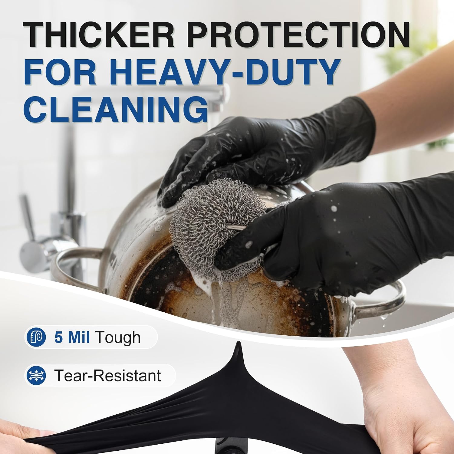 Detalle de Schneider Black Nitrile Gloves, 5-Mil Disposable, Latex-Free and Powder-Free