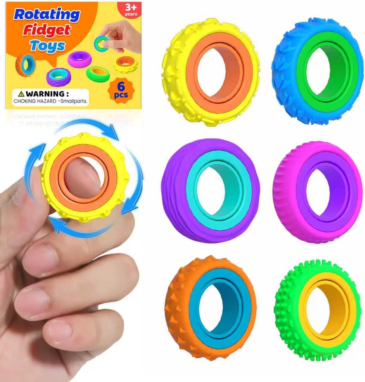 Detalle de Ueyake Sensory Fidget Rings, 6-Pack Silicone Spinner Rings for Kids