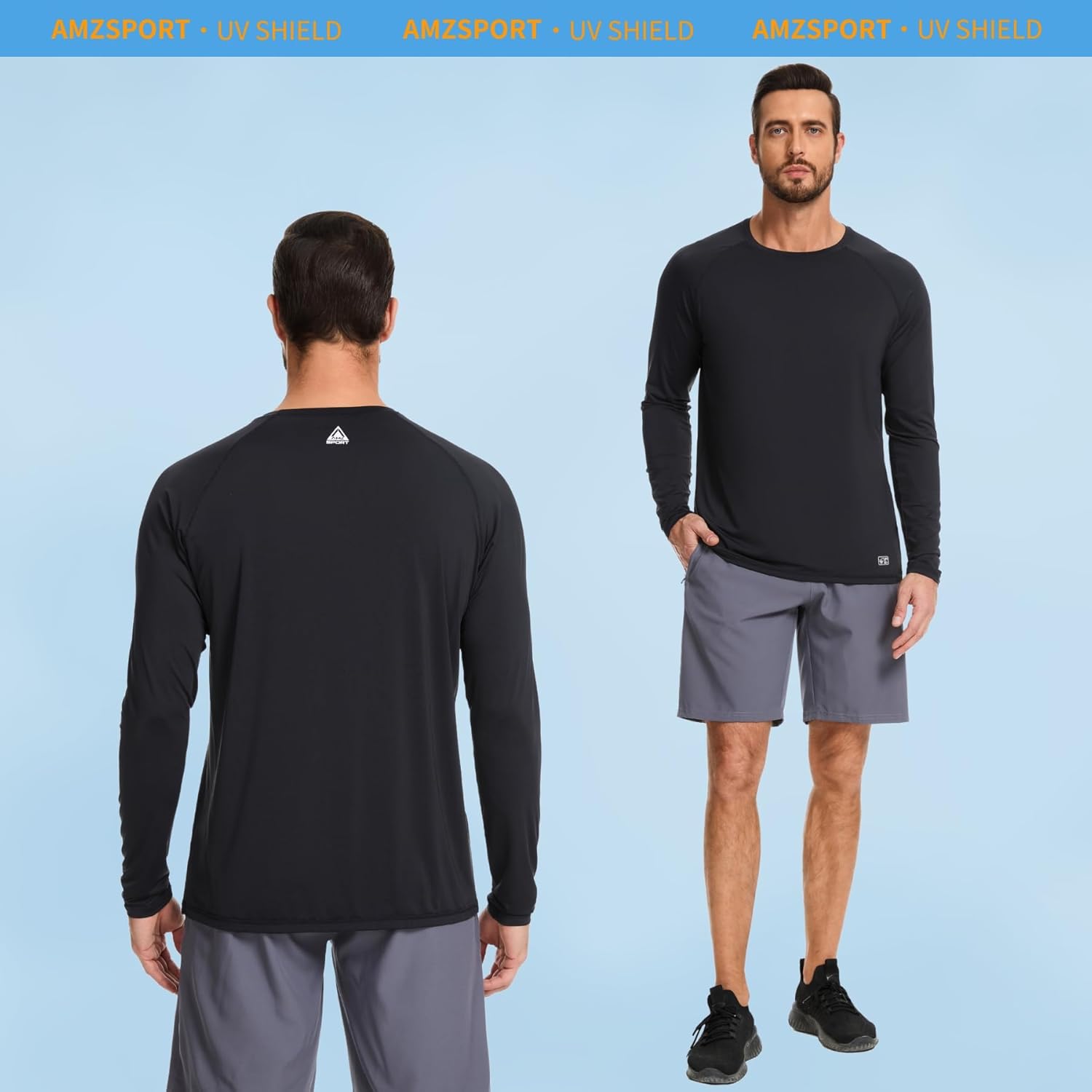 Thumbnail 1 de AMZSPORT Maglietta UV Uomo Rashguard UPF 50: protezione solare, traspirante e asciugatura rapida per pesca, surfing e outdoor