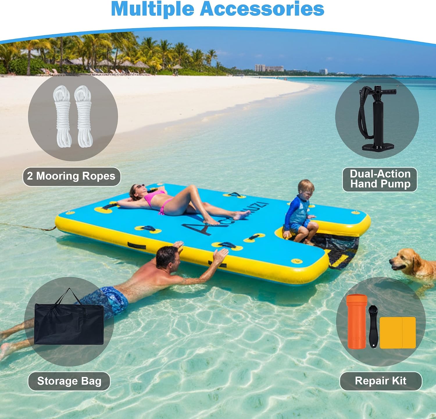 Detalle 2 de ACOMUZI Inflatable Floating Dock with Dog Ramp, 6" Thick Heavy-Duty Drop Stitch