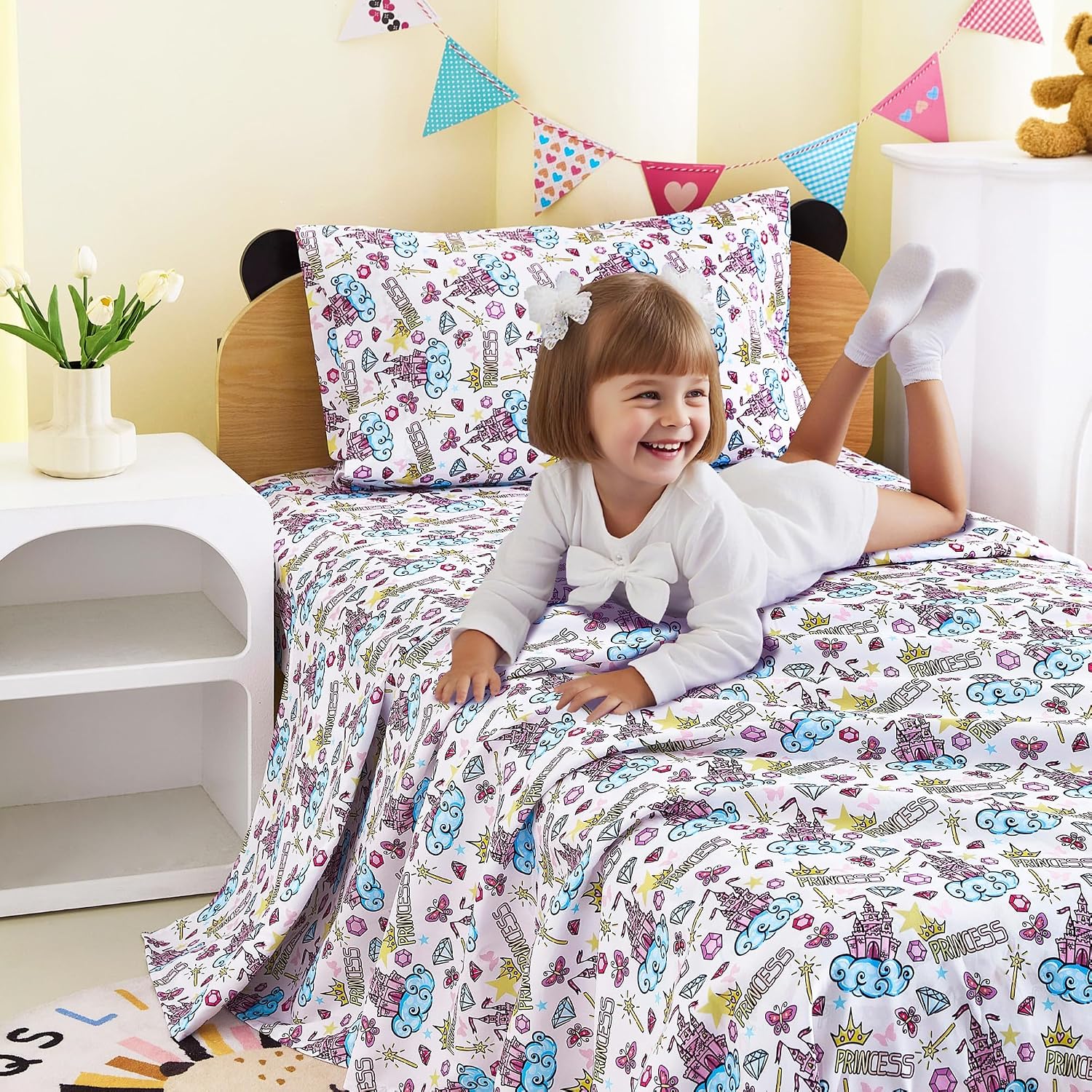 Detalle 2 de Softan Kids Twin Bed Sheet Set, Castle Diamond Microfibre, Deep Pocket