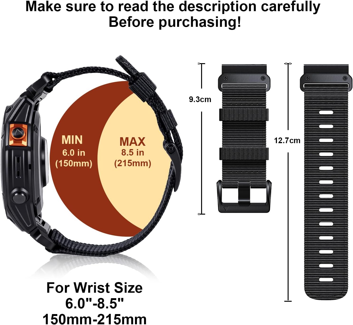 Thumbnail 6 de EKINGEEK KCNL-23A7 22mm Nylon QuickFit Watch Band for Garmin, Black