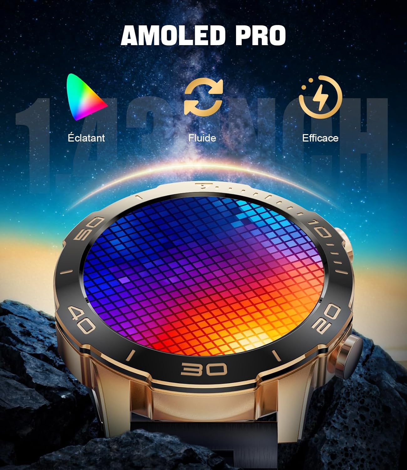 Thumbnail 1 de Montre Connectée Homme Militaire – Écran AMOLED 1,43", IP68, 170+ Modes et Appel Bluetooth