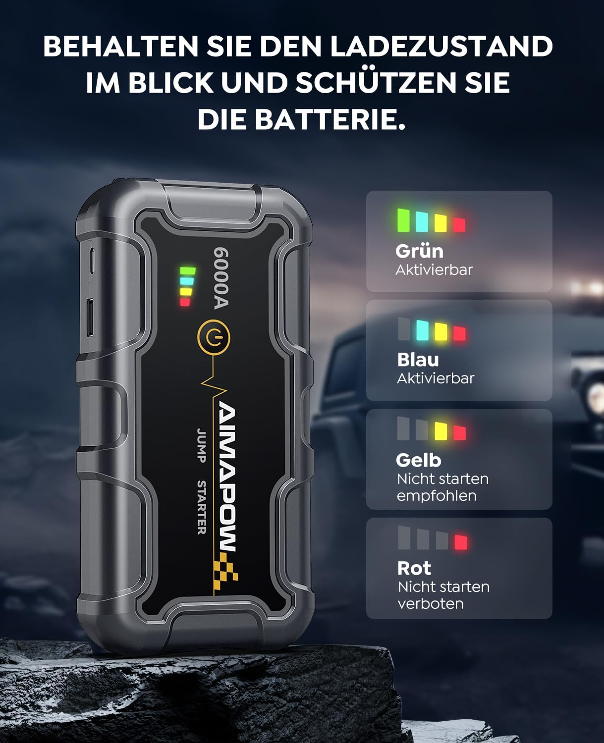 Thumbnail 1 de AIMAPOW Portable Car Battery Jump Starter 20000mAh