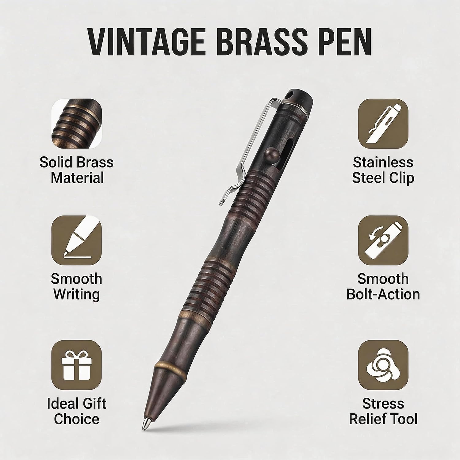Thumbnail 1 de SMOOTHERPRO Solid Brass Bolt Action Pen (BB202) – heavy duty ballpoint with tremor-friendly bolt action