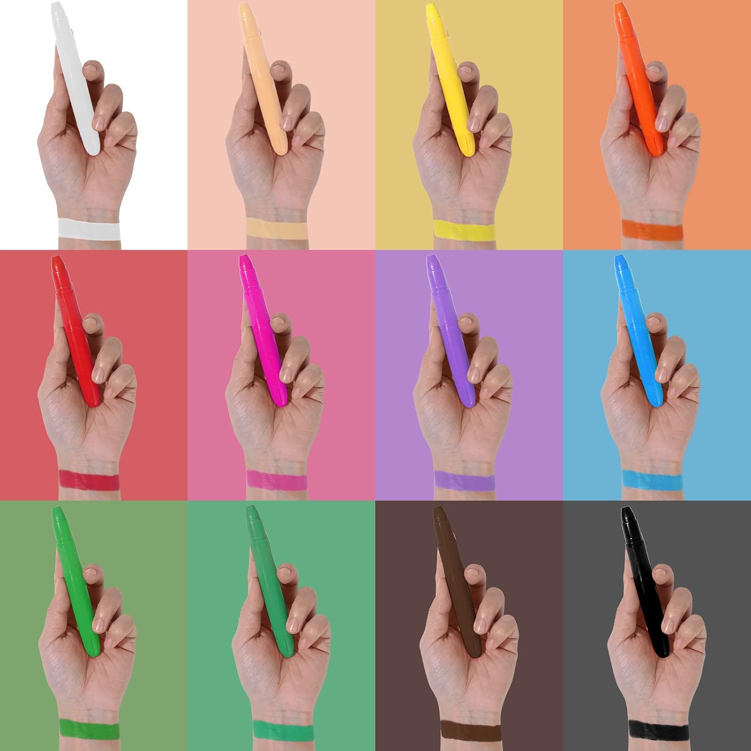 Detalle de BOBISUKA STBS013 Face and Body Paint Sticks, 12 Water-Based Colours
