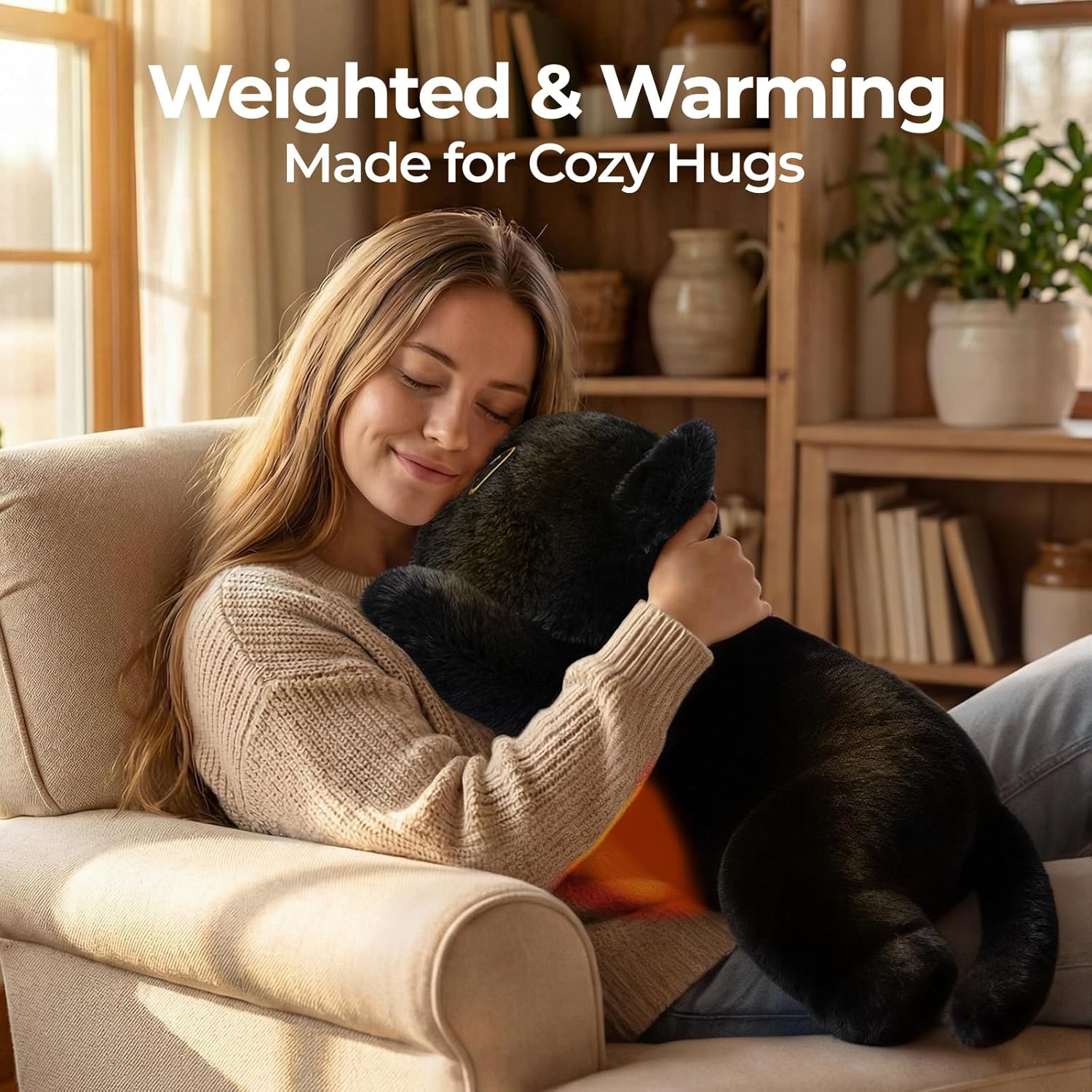 Thumbnail 1 de Mewaii 5 lb Weighted Teddy Black Cat Plush with Microwavable Heating Pad (23 inch)