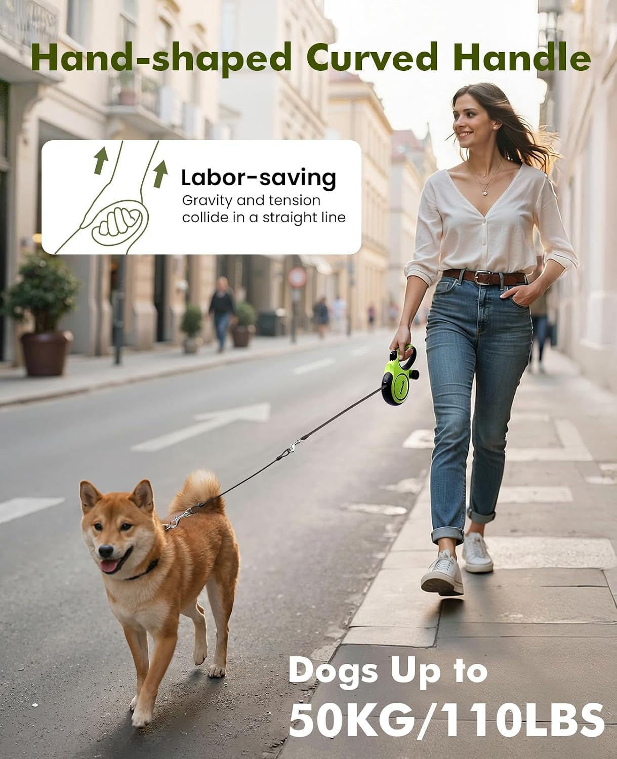 Thumbnail 5 de Pecute Retractable Dog Leash with Poo Bag Holder — 5m, 360° Anti-Tangle, One-Handed Brake for Medium/Large Dogs (Up to 50kg)