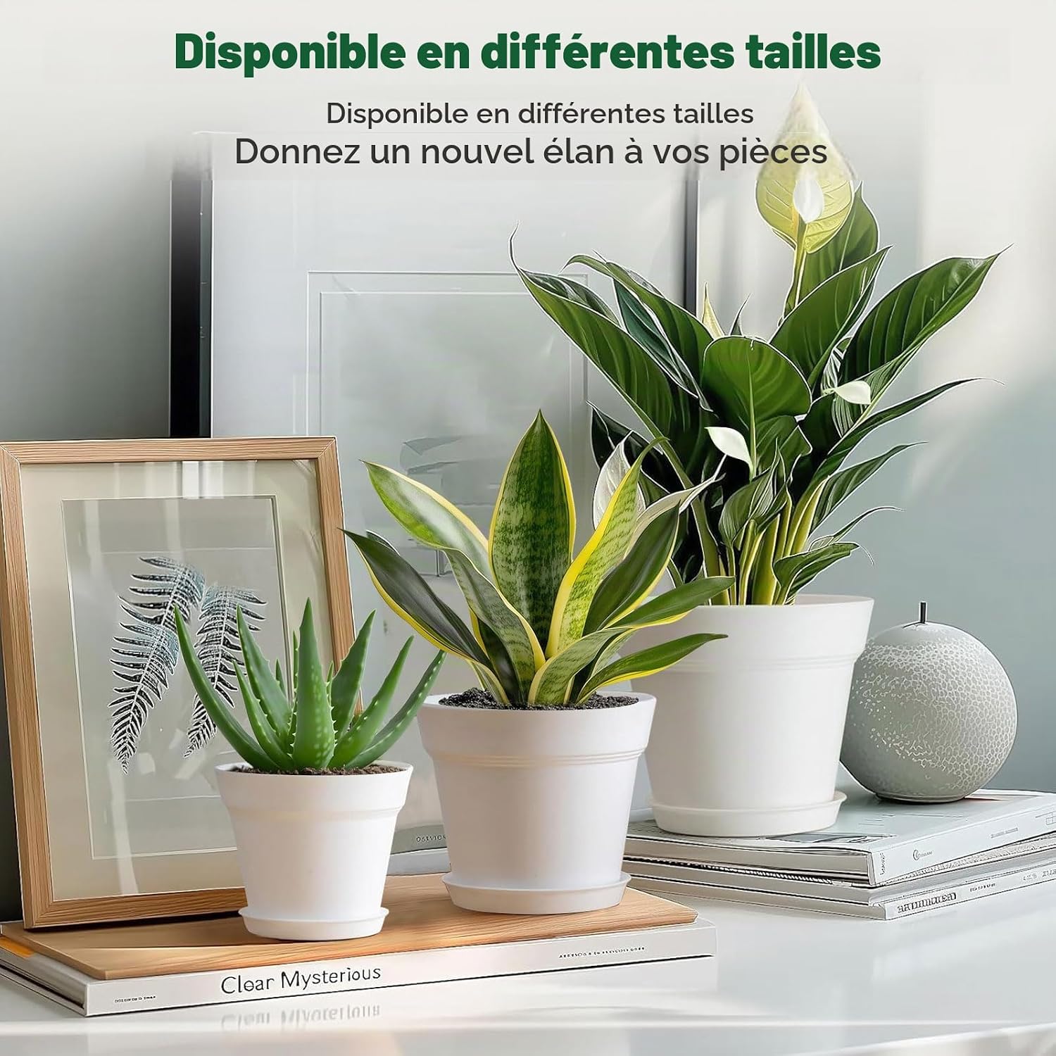 Detalle 2 de T4U ronde kunststof bloempotten met onderzetter, set van 6, 19 cm, wit