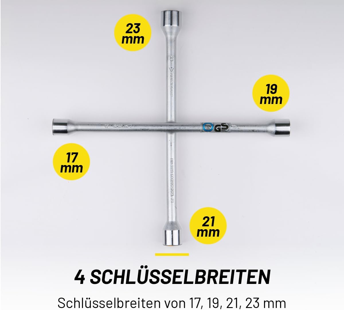 Detalle 2 de DUNLOP Wagenkreuz Kreuzschlüssel für PKW – Kreuzschlüsse passend für 17–19–21–23 mm