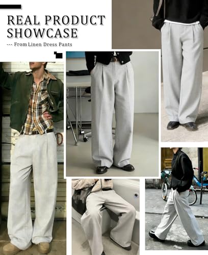 Detalle de FEDTOSING Mens Baggy Dress Trousers: Wide Leg Linen Pants for Everyday Streetwear