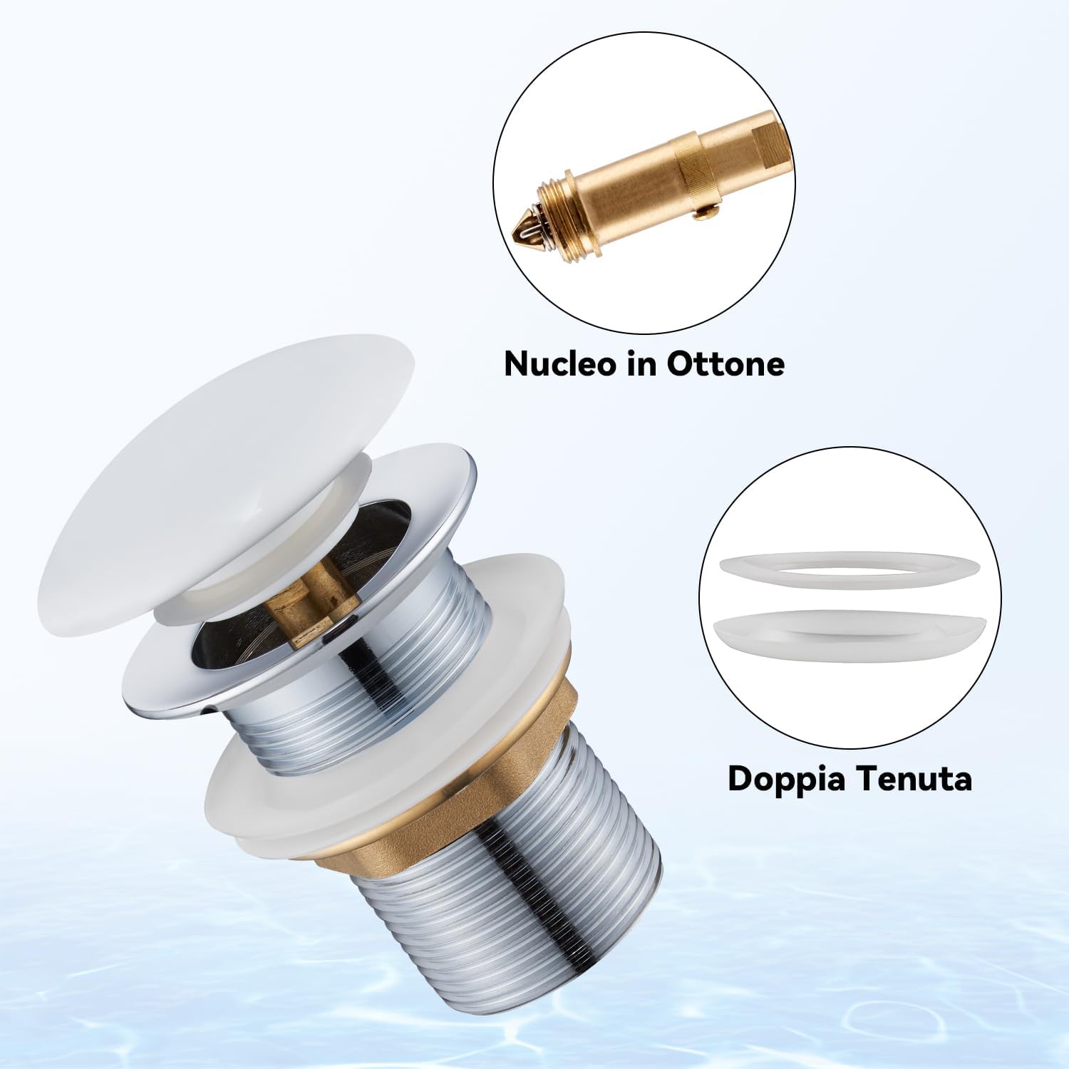 Thumbnail 4 de Ulytid Piletta Lavabo Bagno Senza Troppopieno con Copertura in Ceramica Bianca – Click Clack universale G1 1/4