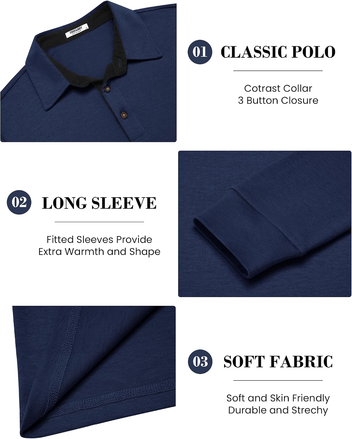 Thumbnail 5 de COOFANDY Men’s Long-Sleeve Polo Shirt with Button Collar