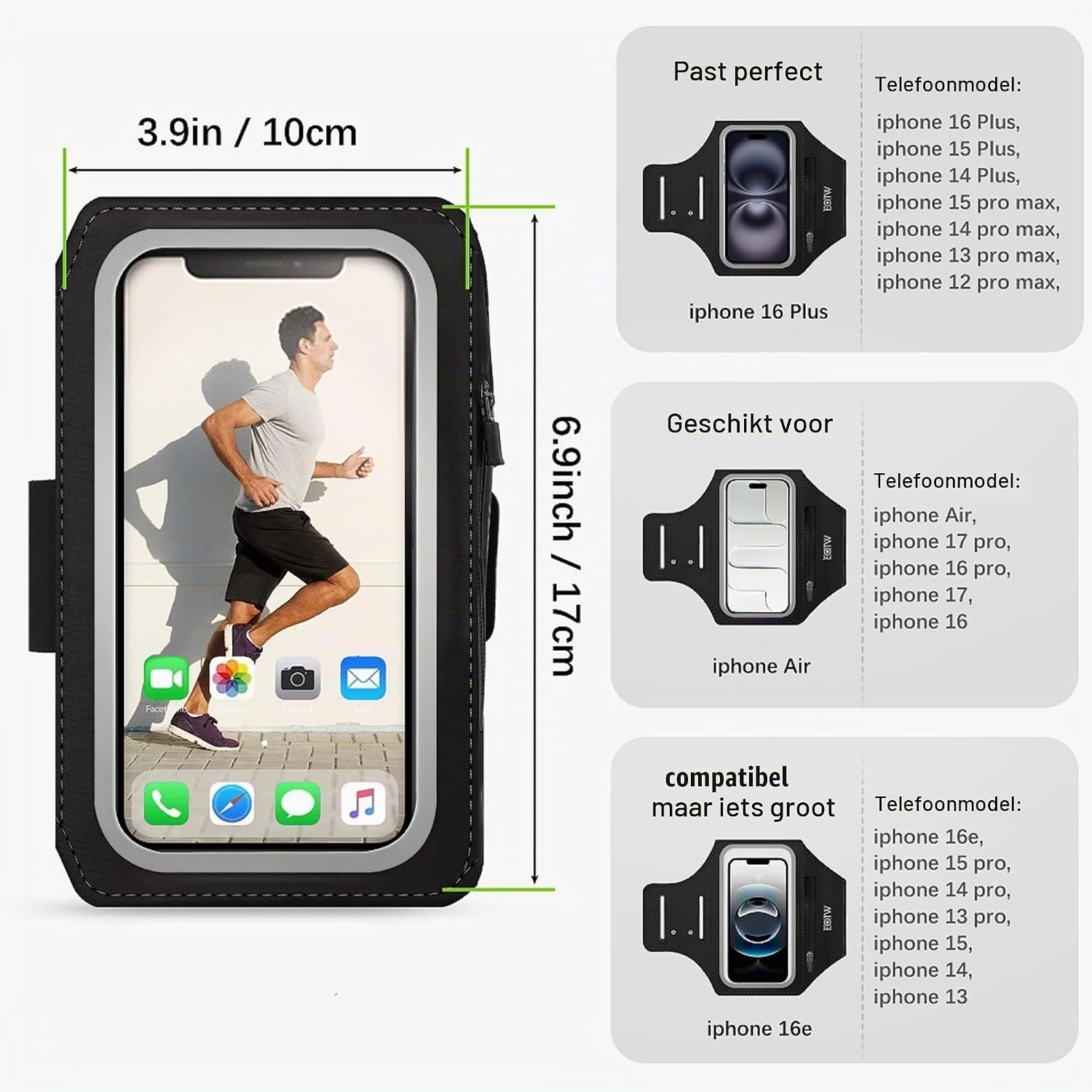 Detalle de EOTW telefoonarmband voor smartphone met ritsvak, reflecterende band en TPU
