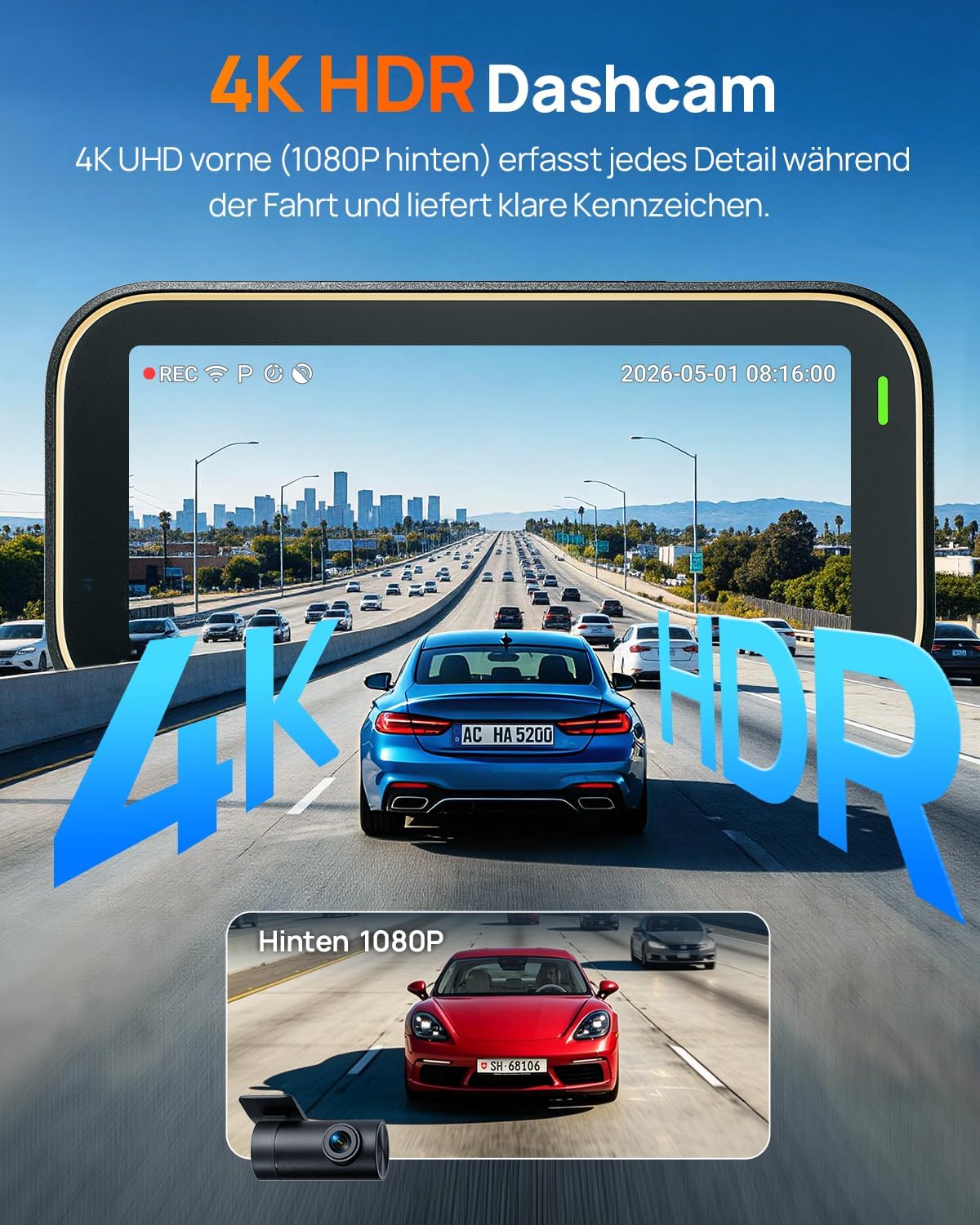 Detalle de 70mai A810 Lite Dual-Dashcam – 4K vorne / 1080P hinten mit 64GB, 4G LTE & Nachtmodus HDR
