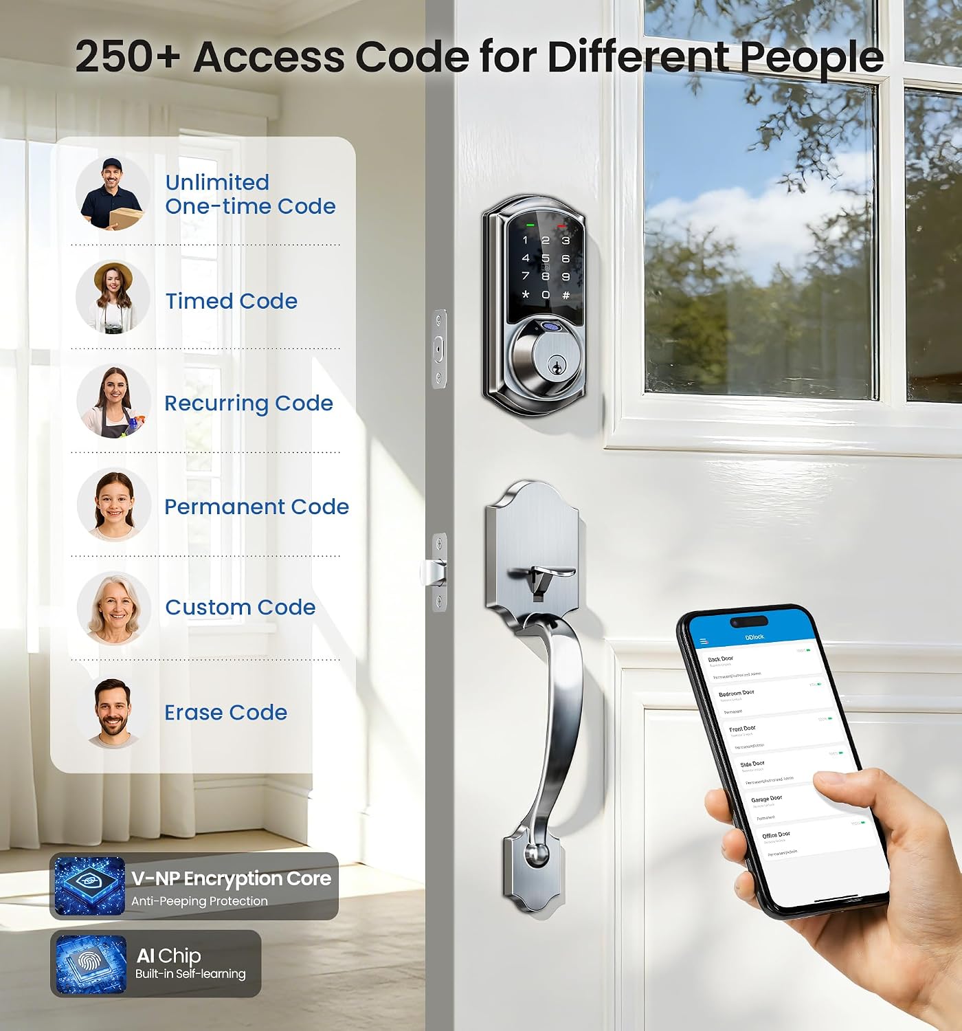 Detalle 2 de Veise Fingerprint Smart Lock Satin Nickel