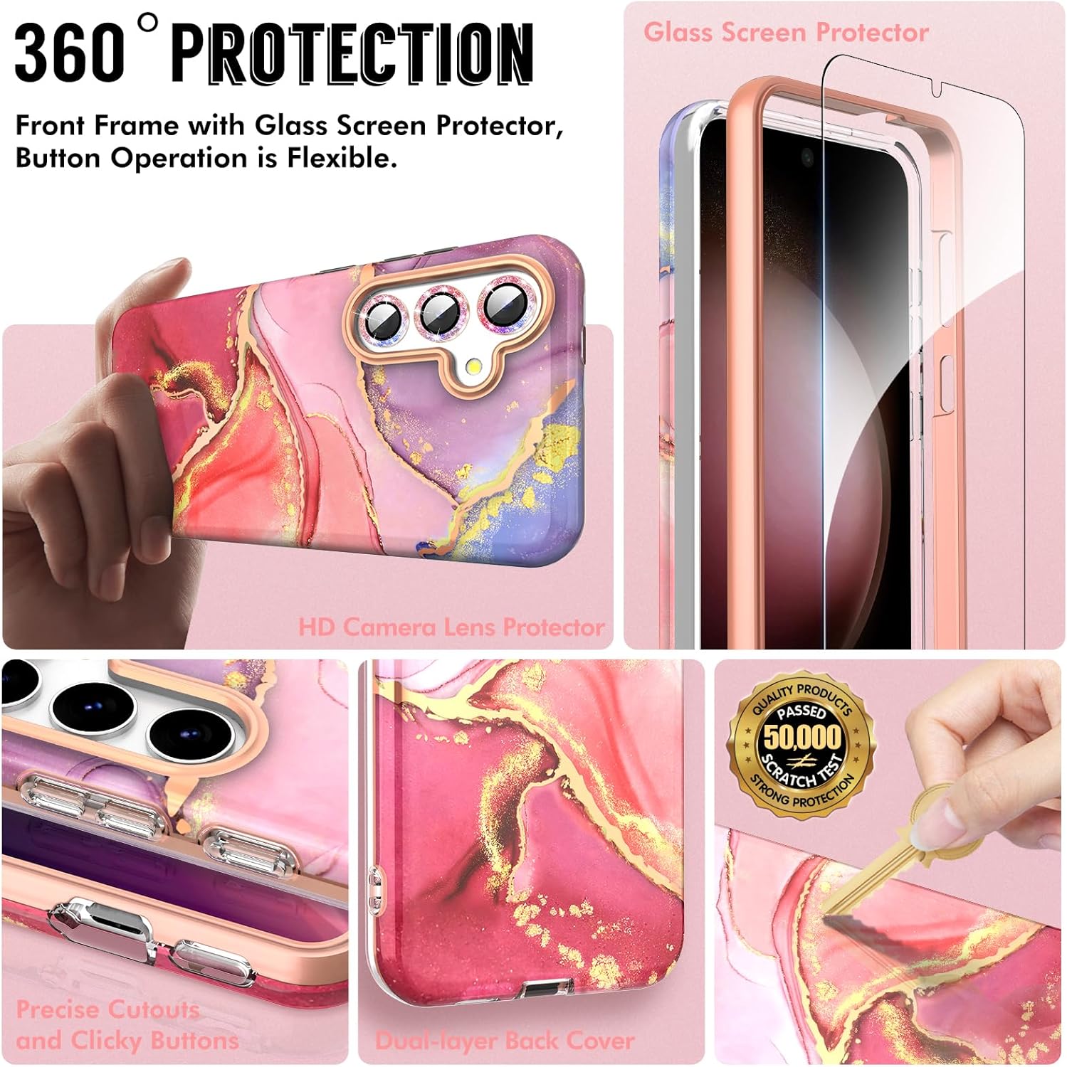 Thumbnail 1 de SHEDEER Samsung Galaxy S24 Hülle mit Glitzer Kameraschutz & Displayschutz – Marmormuster, TPU Stoßfest