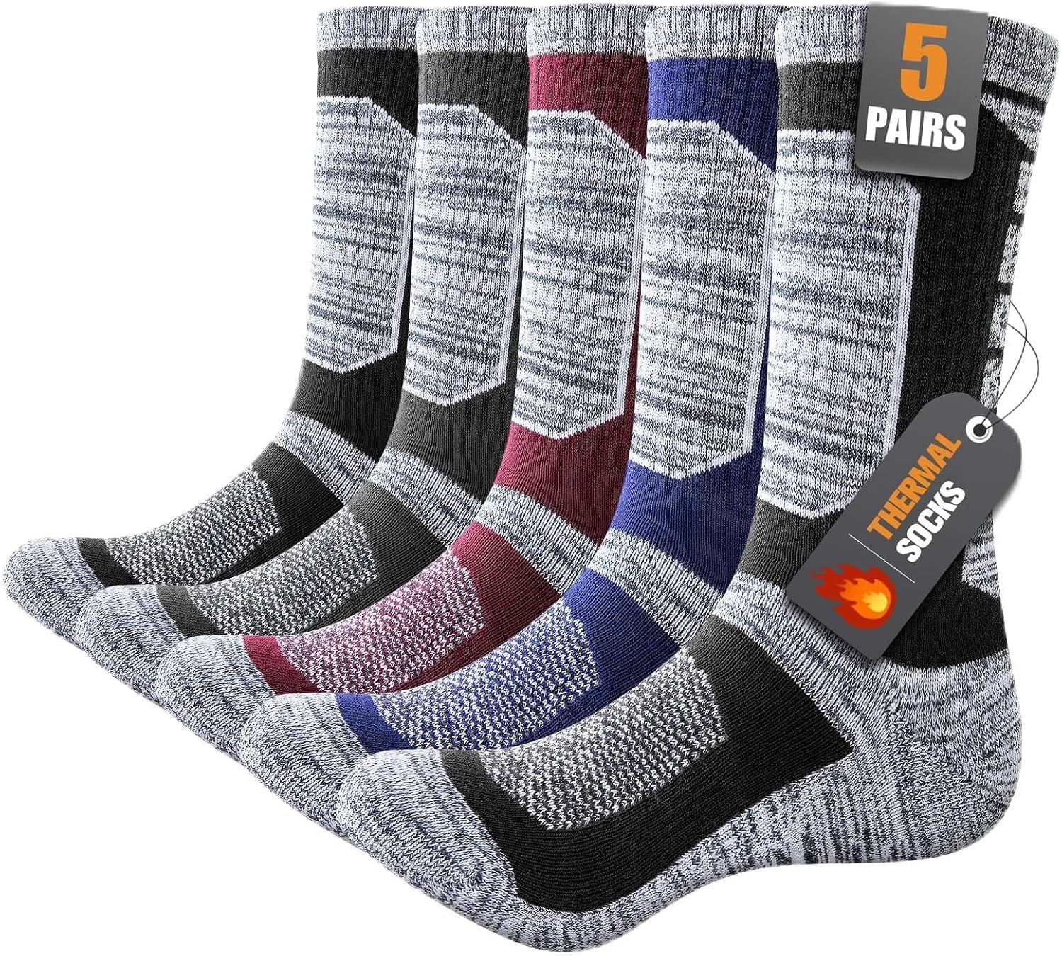Detalle de Pandaplay Thermal Crew Socks, 5 Pairs, 85% Cotton with Full Cushioning