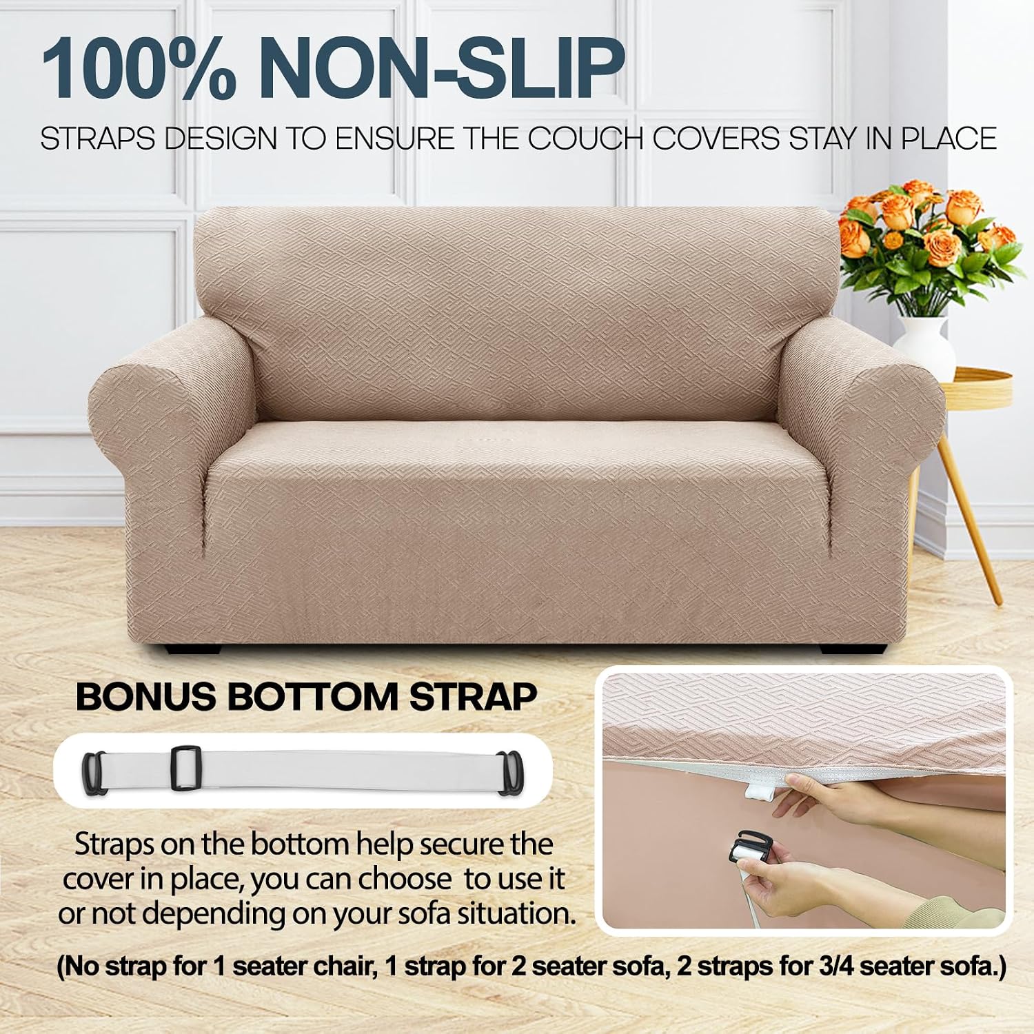 Detalle de Ystyle housse de canapé extensible universelle 4 places avec accoudoirs (kaki)