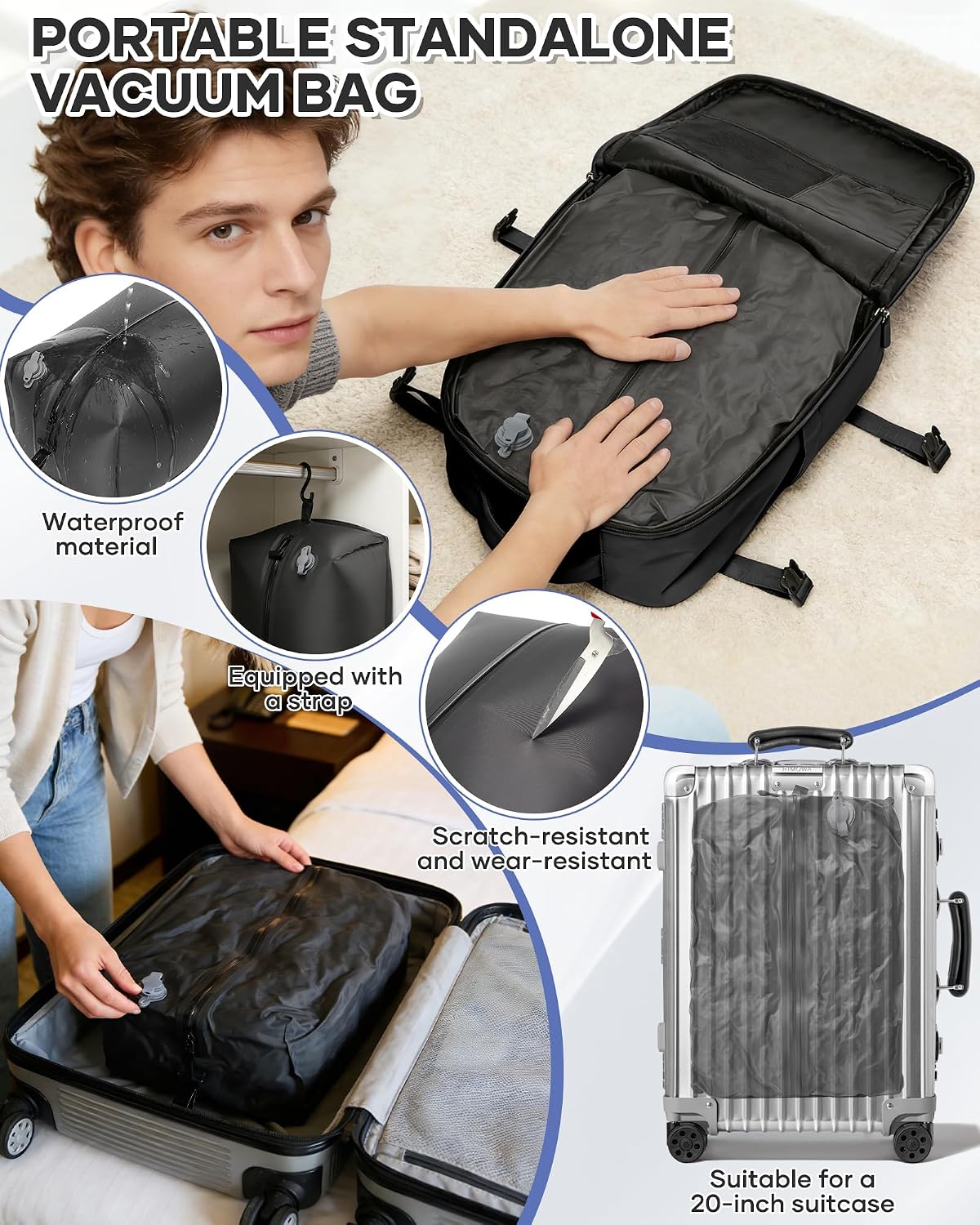 Detalle de BJLFS zaino sottovuoto con pompa elettrica, design salvaspazio (viaggio e cabina) viola
