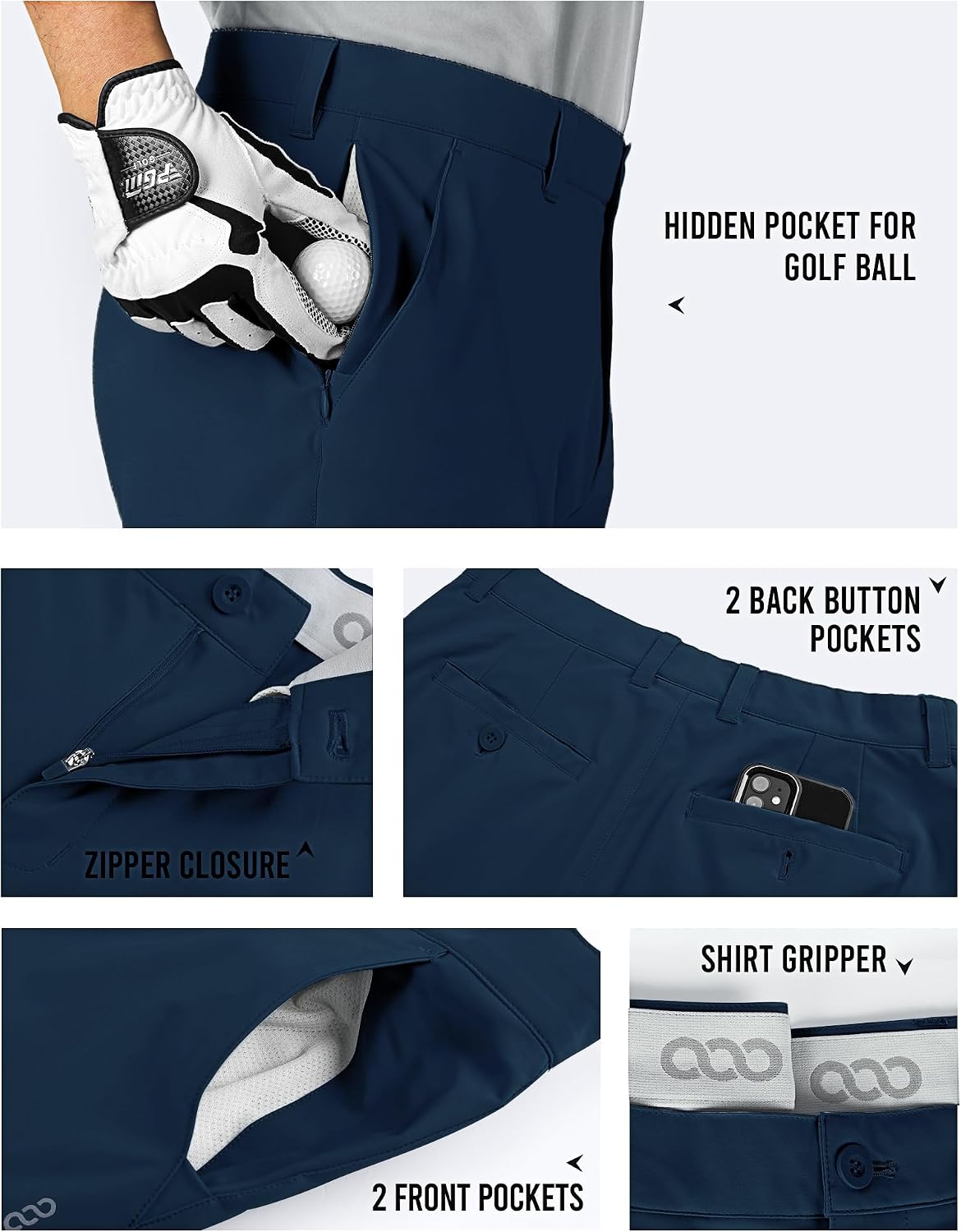 Detalle de 33,000ft Mens Golf Shorts UPF 50+ Stretch 10'' Cargo Bermuda – Water-Resistant for Golf, Hiking and Work