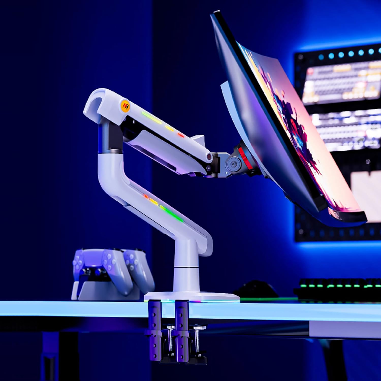 Detalle 2 de NB ERGONOMIC Braccio per monitor fino a 32–60 pollici bianco, ultrawide/curvi, VESA 75/100, carico fino a 20 kg